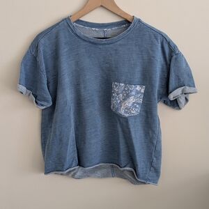 Anthropologie Pilcro and the Letterpress Sutton Blue Cropped Top